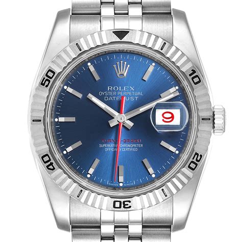 rolex datejust turnograph blue dial oyster bracelet mens watch 116264|Rolex turn o graph price.